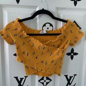 yellow flowery crop top